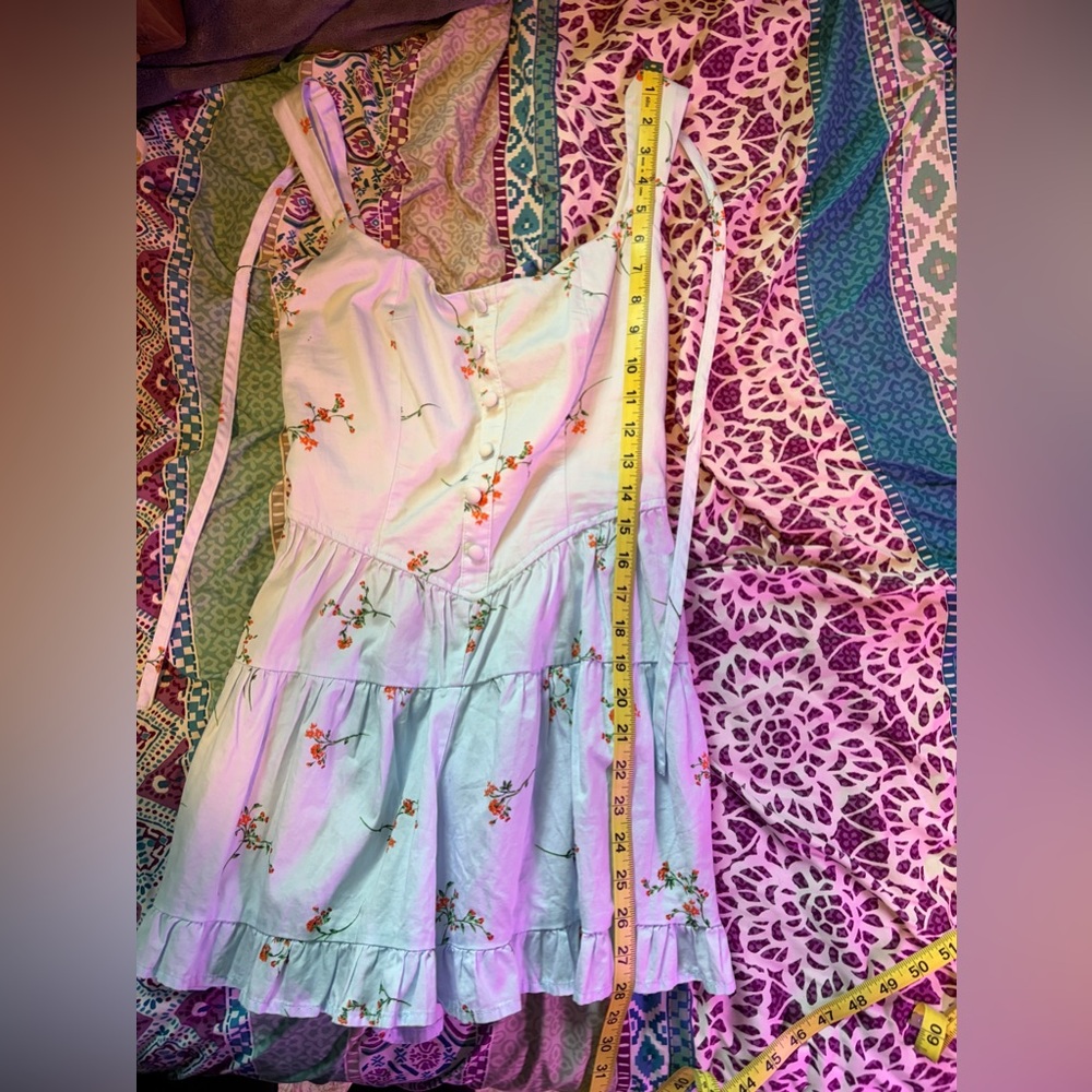 Wild Fable Light Blue Floral Romper Square Neck Sleeveless Button Ruffle XXS - Picture 8 of 8